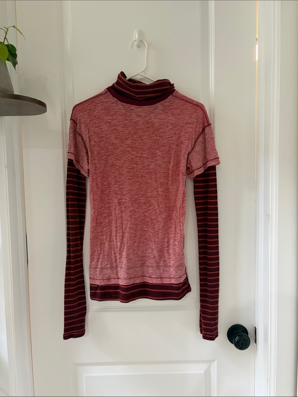 Free People Layered-Look Long Sleeve Top in Burgundy and Dusty Pink